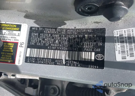 2013 Toyota Camry Le from USA, damaged, VIN 4T1BF1FK6DU297582